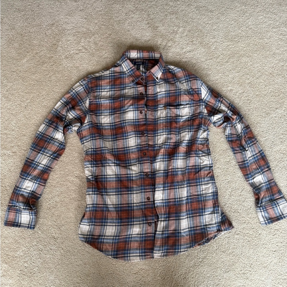 Izod Men's Casual Plaid Shirt - Blue and Brown